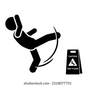 Slippery floor causes stick figure to slip and fall.