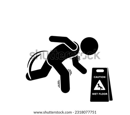 Slippery floor causes stick figure to slip and fall.
