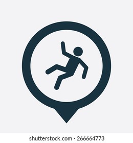 slippery floor icon map pin on white background
