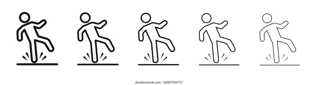 Ícone de piso escorregadio vetor contorno conjunto sinal de ilustração