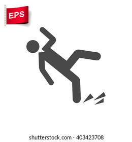 slippery floor icon, vector wet floor sign, isolated slip and fall symbol