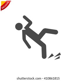 slippery floor icon, vector wet floor sign, isolated slip and fall symbol