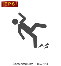 slippery floor icon, vector wet floor sign, isolated slip and fall symbol