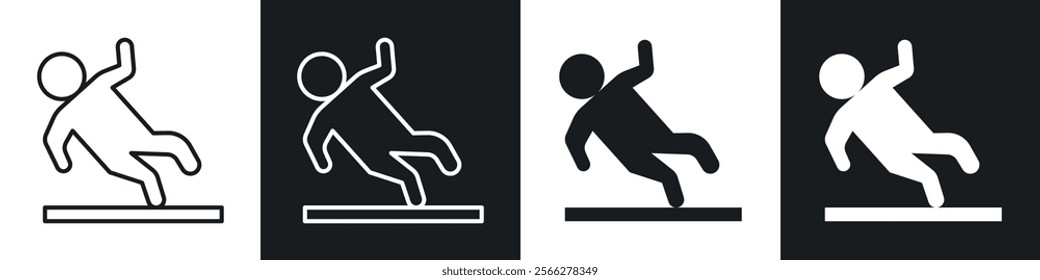 Slippery floor icons collection in black filled and line style.