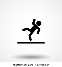 Slippery Floor Road Vector Icon On White Background. Fall Falling Danger Accident Eps Vector Sign.