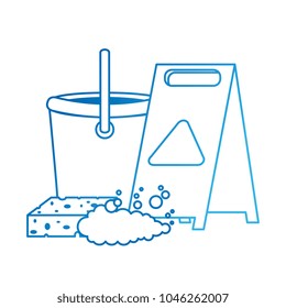 slippery floor sign with bucket and sponge