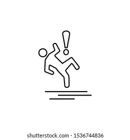 Slippery floor sign line icon for web, mobile and infographics. Vector black icon isolated on white background.