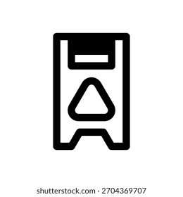 Rutschiges Bodenschild. Konturenstrichvektorsymbol mit schwarz gefüllten Details.