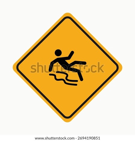 Slippery floor warning sign vector. Caution sign depicting a person slipping on a wet surface. Alerts to fall hazards and emphasizes safety and vigilance in hazardous environments. Isolated vector ill