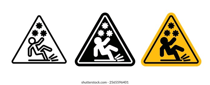 Slippery ice sign vector in black and yellow colors