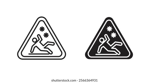Slippery ice signs in line stroke and flat versions