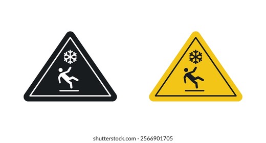 Slippery ice signs set in black and colored