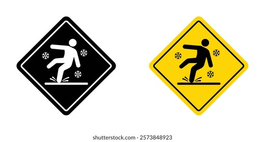 Slippery ice signs vector set