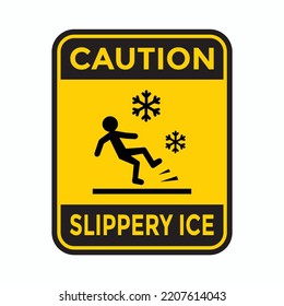 slippery ice yellow warning sign, vector illustration 