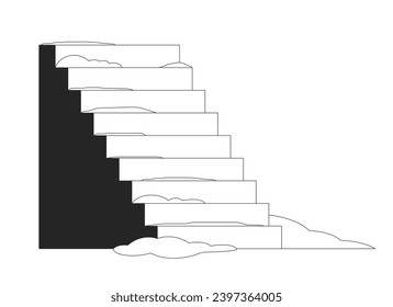 Slippery outdoor stairs after snow black and white 2D line cartoon object. Icy steps in winter isolated vector outline item. Snow covered staircase wintertime monochromatic flat spot illustration