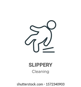 Slippery outline vector icon. Thin line black slippery icon, flat vector simple element illustration from editable cleaning concept isolated on white background