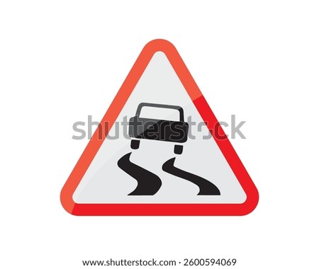 Slippery road ahead sign vector. Caution required. Sign, vector, warning, road, slippery, traffic, ahead. Can use for infographic, banner, poster, web design. Isolated on white background. 
