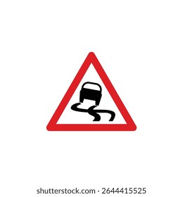 Slippery road ahead triangle road sign isolated on white background. Reflective traffic sign symbol modern, simple, vector, icon for website design, mobile app, ui. Vector Illustration