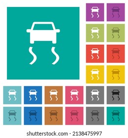 Slippery road dashboard indicator multi colored flat icons on plain square backgrounds. Included white and darker icon variations for hover or active effects.
