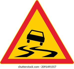 Carretera resbaladiza, galería de todos los signos de advertencia, señales de tráfico en Finlandia