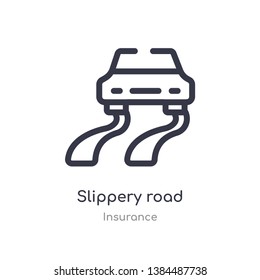 slippery road outline icon. isolated line vector illustration from insurance collection. editable thin stroke slippery road icon on white background