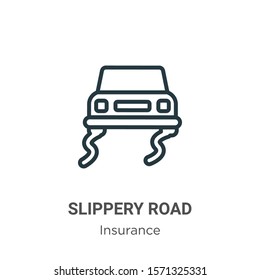 Slippery road outline vector icon. Thin line black slippery road icon, flat vector simple element illustration from editable insurance concept isolated on white background