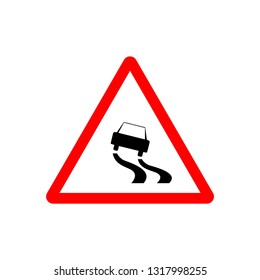 slippery road sign