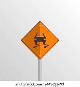 Slippery Road Sign - Brazil - Vector illustration of a orange traffic sign signaling slippery road