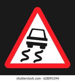 Slippery road sign flat icon, Traffic and road sign, vector graphics, a solid pattern on a black background, eps 10
