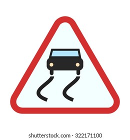 Slippery, road, sign icon vector image. Can also be used for traffic signs. Suitable for web apps, mobile apps and print media.