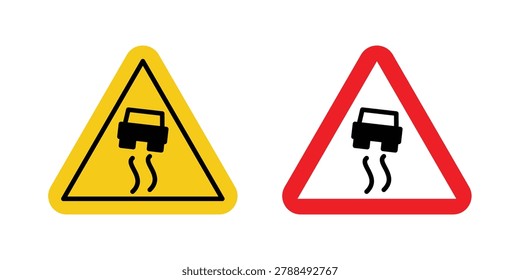 Slippery road sign outlined. Flat fill icons