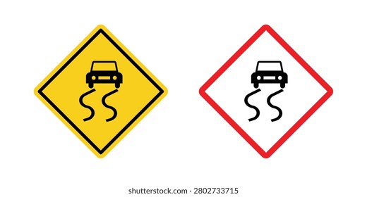 Slippery road sign vector icon set collection.