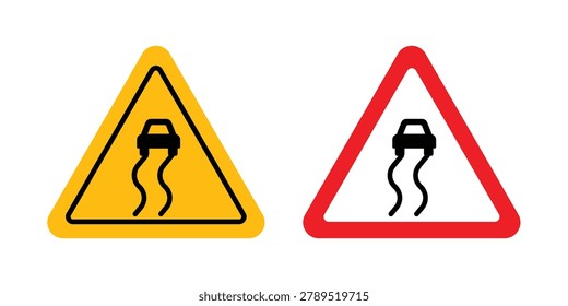 Slippery road sign vector illustration on white