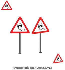 Slippery Road traffic sign with 3d view. traffic rules and signs