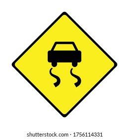 slippery road traffic sign vector 
