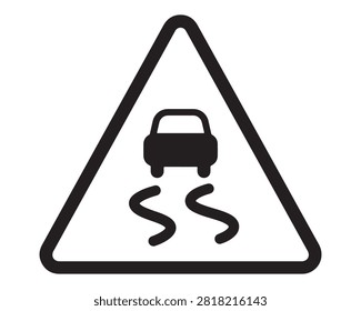 Slippery road traffic warning sign symbol with slippery transportation triangle isolated transport traction information cautionary roadside pictogram roadsign