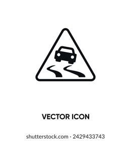 Slippery road vector icon. Modern, simple flat vector illustration for website or mobile app. Traffic sign symbol, logo illustration. Pixel perfect vector graphics