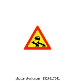 slippery road warning icon on a white background