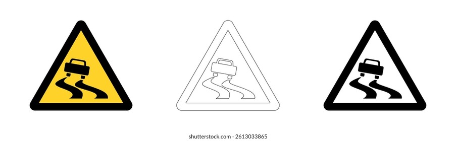Slippery road warning sign in vector format