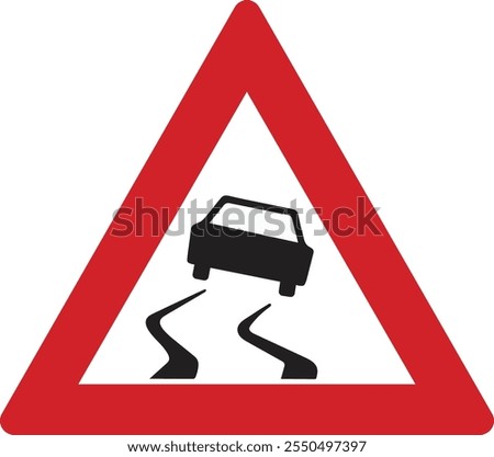 Slippery Road Warning Sign Vector Illustration