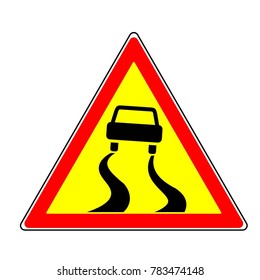 Slippery road. Warning signs.