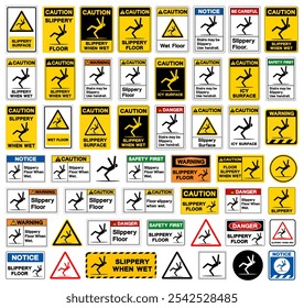 Slippery-Set-Symbol-Zeichen, Vektorgrafik, einzeln auf weißem Hintergrund Label.EPS10