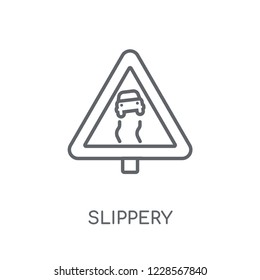 Slippery sign linear icon. Modern outline Slippery sign logo concept on white background from Traffic Signs collection. Suitable for use on web apps, mobile apps and print media.