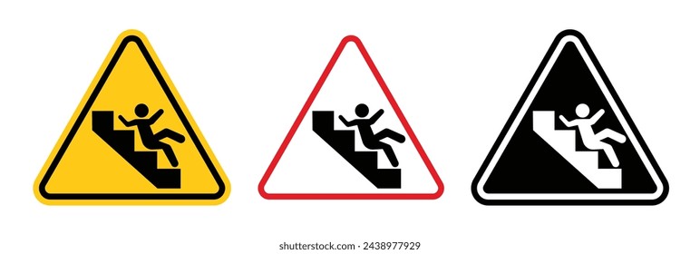 Slippery Staircase Caution. Stairs Safety Warning Sign. Hazardous Stair Use Alert