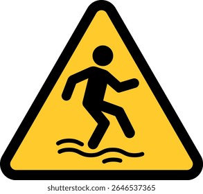 Sinal de aviso de risco de superfície escorregadia - Triângulo amarelo ISO 7010 com ícone de escorregamento da pessoa para rotulagem de segurança de piso molhado