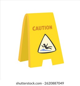 Aviso escorregadio. Clipart of Yellow Caution Wet Floor Signs Aviso sobre Superfície escorregadia. Equipamento de limpeza ou sinais de aviso escorregadio ilustração vetorial em estilo cartoon isolado no branco.