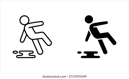 Conjunto de iconos de piso húmedo resbaladizo. Advertencia PISO MOJADO. Limpieza en señal de progreso. Ilustración vectorial sobre fondo blanco