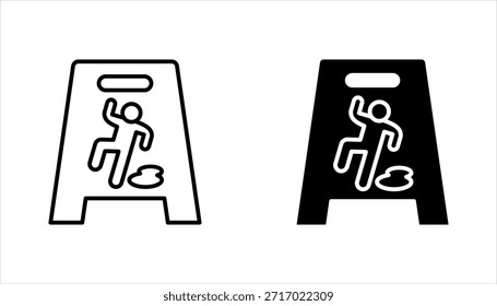 Conjunto de iconos de piso húmedo resbaladizo. Advertencia PISO MOJADO. Limpieza en señal de progreso. Ilustración vectorial sobre fondo blanco