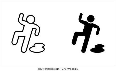 Conjunto de iconos de piso húmedo resbaladizo. Advertencia PISO MOJADO. Limpieza en señal de progreso. Ilustración vectorial sobre fondo blanco