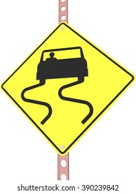 Slippery When Wet - 3d illustration of yellow roadsign isolated on white background